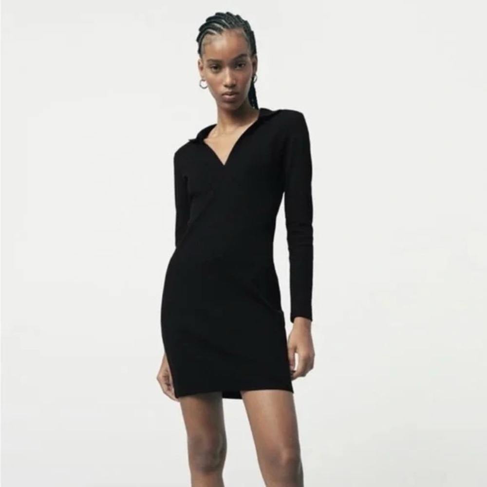 Black Sheath Dress with Long Sleeves and V-Neck for Cocktail